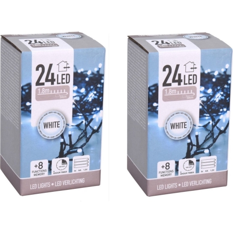 Set van 6x stuks kerstverlichting op batterij helder wit buiten 24 lampjes -