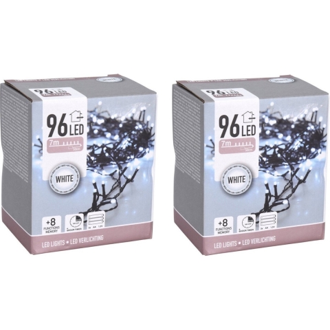 Set van 3x stuks kerstverlichting op batterij helder wit buiten 96 lampjes -
