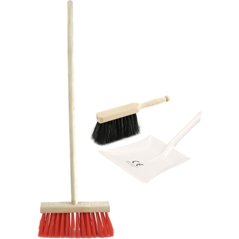 Speelgoed schoonmaak set stoffer en blik met bezem wit/rood -