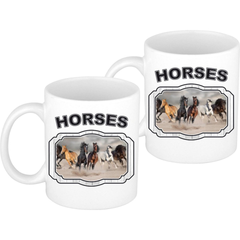 2x stuks dieren paard beker - horses/ paarden mok wit 300 ml -
