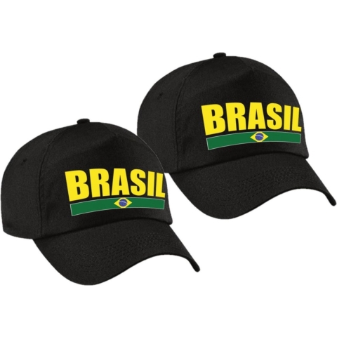 2x stuks brasil supporter pet / cap Brazilie zwart volwassenen -