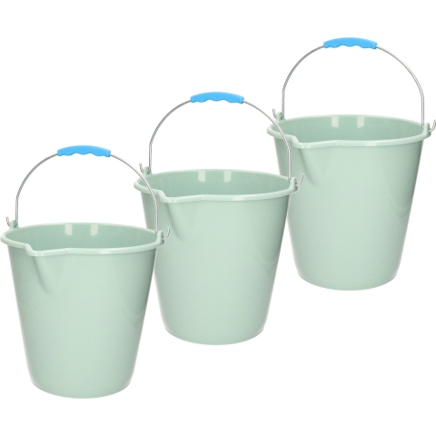 Plasticforte Emmer - 3x stuks - met schenktuit - 12L - mintgroen - schoonmaakemmer -