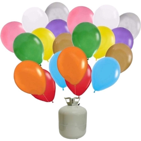 50x Gekleurde helium ballonnen 27 cm + helium tank/cilinder -