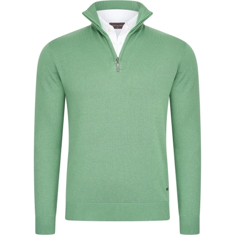 Cappuccino Italia - Heren Trui Mock Zip Pullover - Groen - Maat XXL