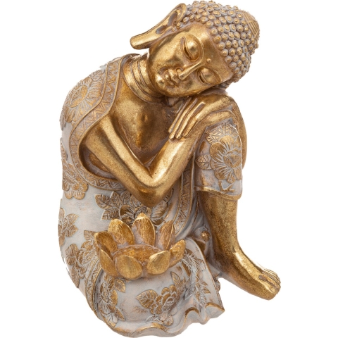 Atmosphera Boeddha beeldje - binnen/buiten - polyresin - 23 cm - goud -