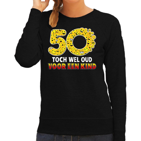 Funny emoticon sweater 50 Wel oud voor een kind zwart dames M -