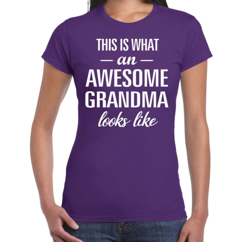 Awesome grandma / oma cadeau t-shirt paars dames L -