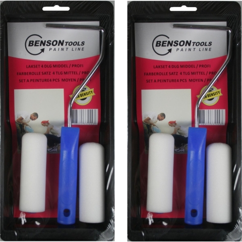 Benson Lakroller/schuimroller schilderset - 5x stuks - B10 cm - met verfbak en beugel - Schilderset -