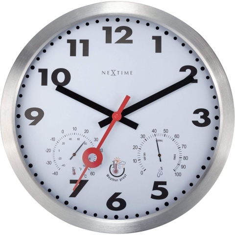 NeXtime NE-4307AR Buitenweerstationklok 35CM Aluminium-Wit Clematis