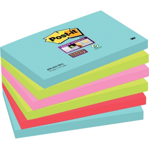 Post-it Plaknotitie 6556SMI 127 mm x 76 mm Turquoise, Neon-groen, Neon-pink, Papaverrood 540 vellen