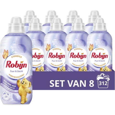 8x Robijn Wasverzachter Puur&Zacht 39 Wasbeurten 780 ml