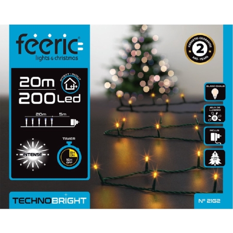 Kerstverlichting - warm wit - 20 meter - 200 led lampjes - groen snoer - 8 functies -