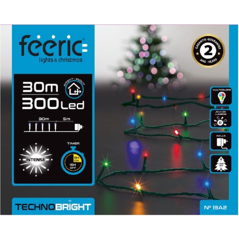 Kerstverlichting - gekleurd - 30 meter - 300 led lampjes - transparant snoer - 8 functies -