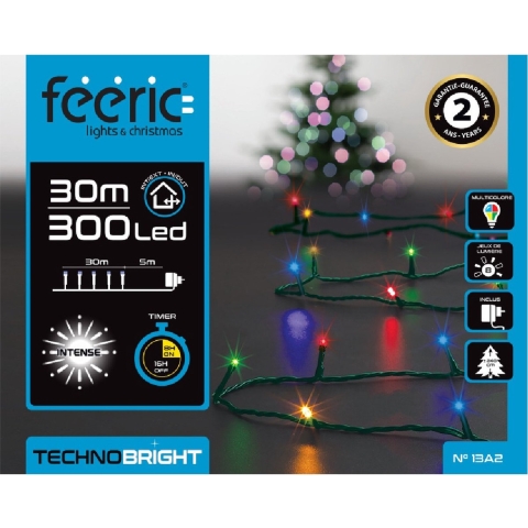 Kerstverlichting - gekleurd - 30 meter - 300 led lampjes - groen snoer - 8 functies -
