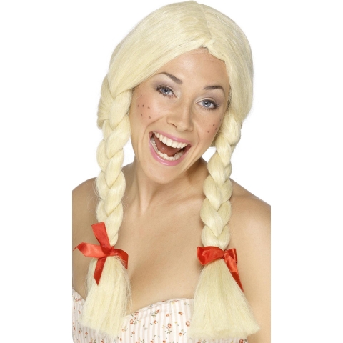 Blonde vlechten pruik verkleedaccessoire voor dames - Carnaval feestartikelen pruik -