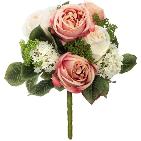 Atmosphera kunstbloemen - boeket - wit/roze - rozen - 35 cm -
