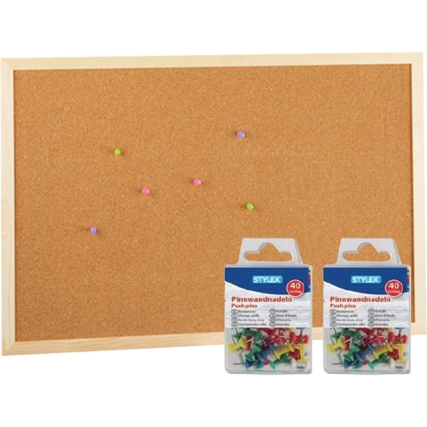 Prikbord 60 x 40 cm met 80 stuks grote punaises -