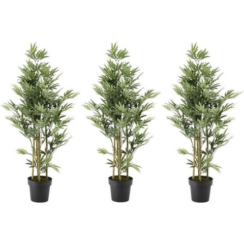 3x Groene bamboe kunstplanten 125 cm in zwarte plastic pot -