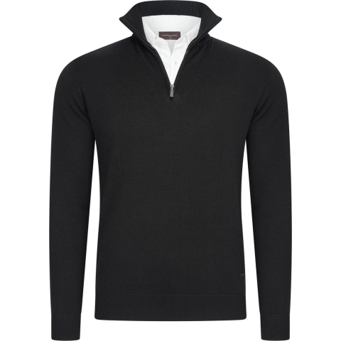 Cappuccino Italia - Heren Trui Mock Zip Pullover - Zwart - Maat XL