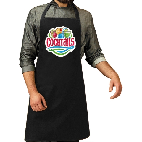 Cocktails schort / keukenschort zwart heren -