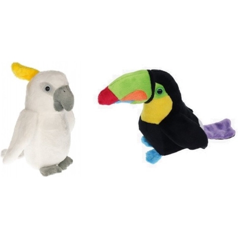 Set van 2 tropische vogel knuffels speelgoed -