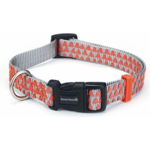 Beeztees - Nylon halsband zilver met orange Triangle - 48-70cm