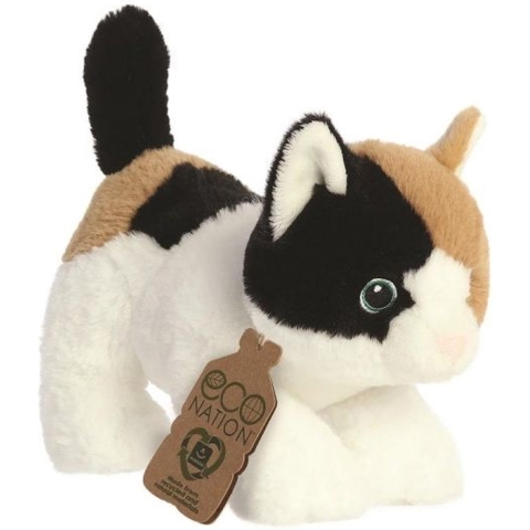 Pluche knuffeldier kat/poes - bruin/wit - 22 cm - Katten/poezen thema -