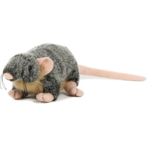 Pluche knuffel rat - 18 cm - grijs - speelgoed -