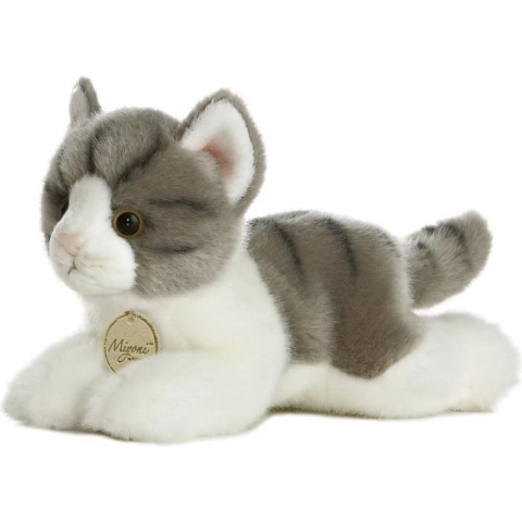 Aurora Knuffeldier kat/poes - pluche knuffel - grijs/wit - 20 cm - huisdier knuffel -
