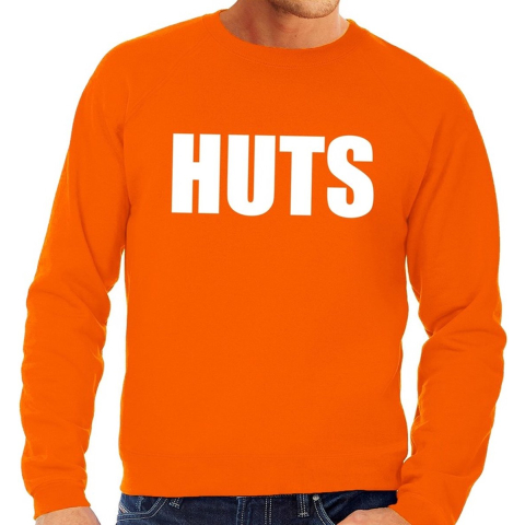 HUTS tekst sweater oranje voor heren 2XL -