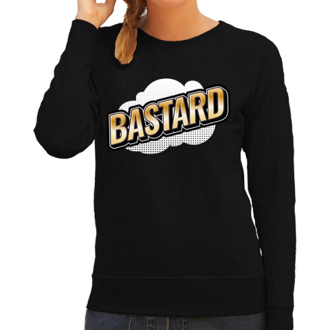 Bastard fun tekst sweater voor dames zwart in 3D effect S -
