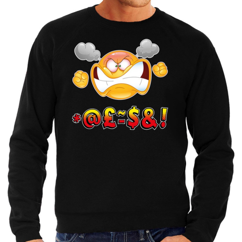 Funny emoticon sweater scheldend zwart heren L (52) -