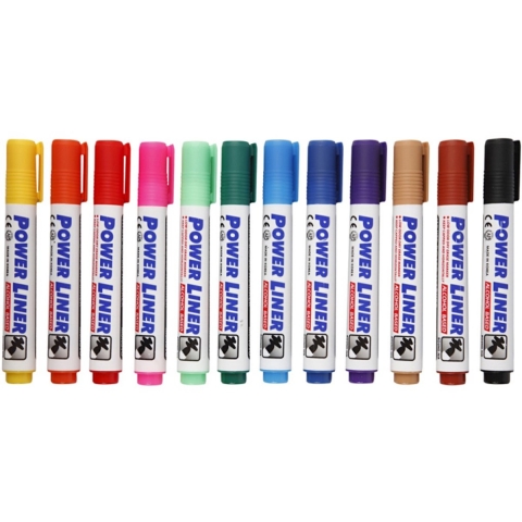 Whiteboard markers/stiften Power Liners - 12x kleuren - punt van 4 mm -