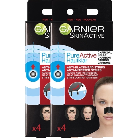 2x Garnier SkinActive Pure Active Charcoal Neusstrips 4 stuks