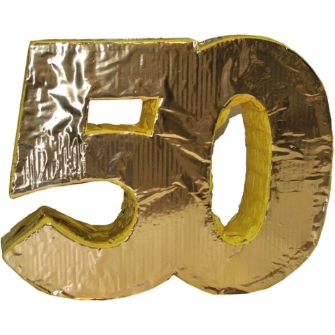 Pinata 50 jaar - goud - karton - 50 x 40 x 10 cm - verjaardag - abraham/sara - versiering -