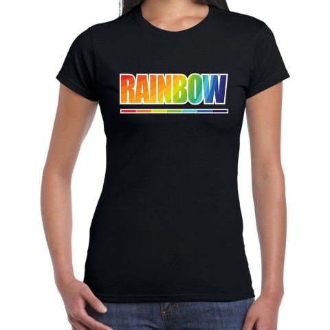 Rainbow tekst regenboog / LHBT t-shirt zwart voor dames 2XL -