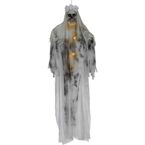 Horror/halloween decoratie skelet spook bruid pop - met verlichting - hangend - 180 cm -