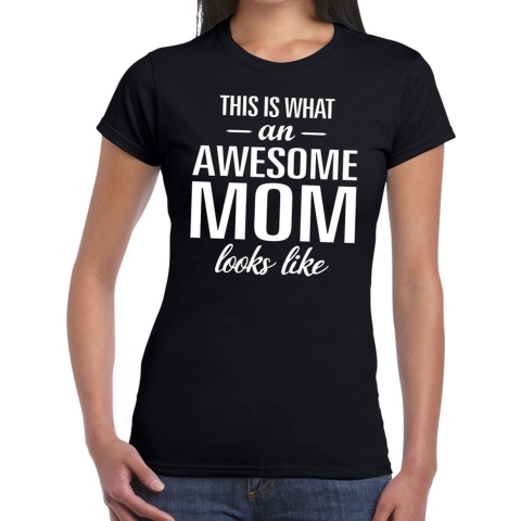 Awesome Mom tekst t-shirt zwart dames M -