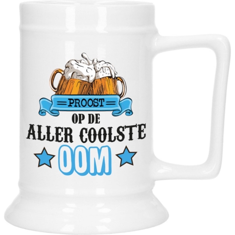 Cadeau Bierpul voor oom - blauw - de coolste oom - keramiek - 530 ml -
