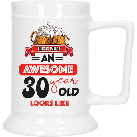 Cadeau Bierpul voor 30 jaar - rood - grappige leeftijd bierpul - keramiek - 530 ml -
