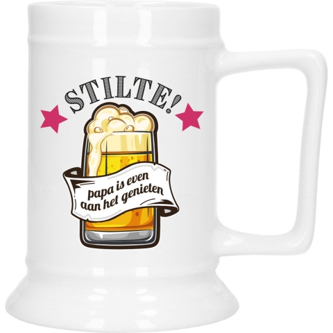 Cadeau Bierpul voor papa - rood - stilte! - keramiek - 530 ml - Vaderdag -