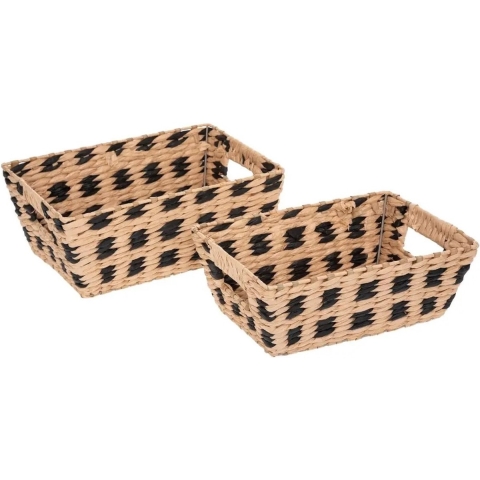 Set van 3x gevlochten rieten opbergmanden rechthoek beige/zwart -