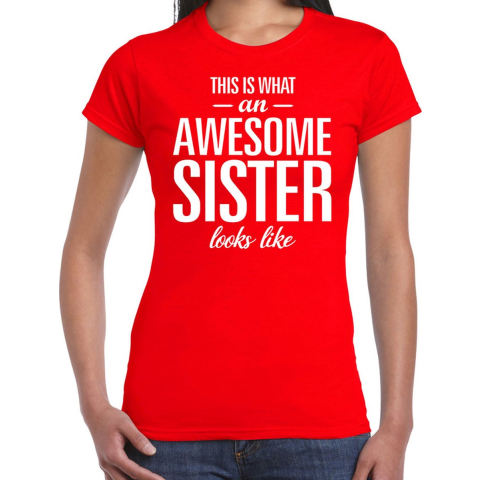 Awesome sister tekst t-shirt rood dames XL -