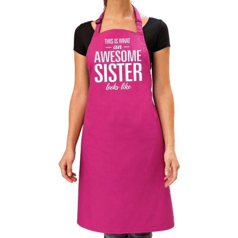 Awesome sister cadeau bbq/keuken schort roze dames -