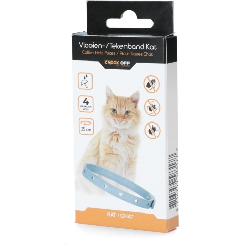 Knock Off Vlooien-tekenband – 100% Natuurlijke vlooienbestrijding - Zonder schadelijke pesticiden of gif – Effectief tot 4 maanden – Nederlands- en Franstalige handleiding – Regen- en waterbestendig - Geschikt voor katten – 35 cm