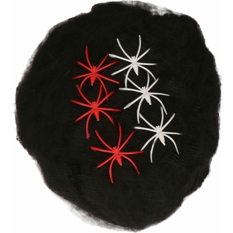 Decoratie spinnenweb/spinrag met spinnen - 4x - 100 gram - zwart - Halloween/horror versiering -