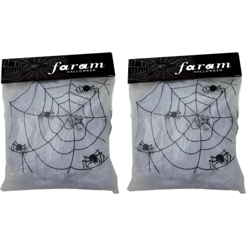 Decoratie spinnenweb/spinrag met spinnen - 4x - 100 gram - wit - Halloween/horror versiering -