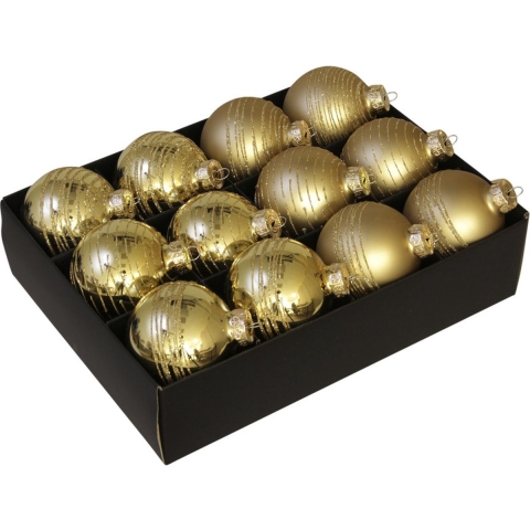 24x stuks luxe glazen gedecoreerde kerstballen goud 7,5 cm -