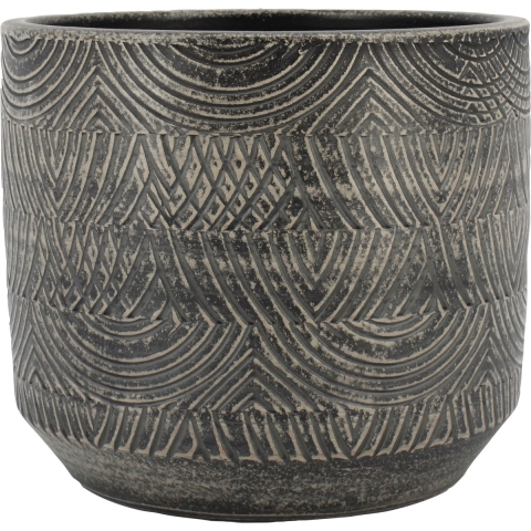 Floran Bloempot/plantenpot Loule - grijs - relief - 39 x 36 cm -