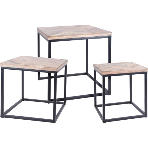 Set van 3x bijzettafels vierkant metaal/hout zwart 30/35/40 cm -